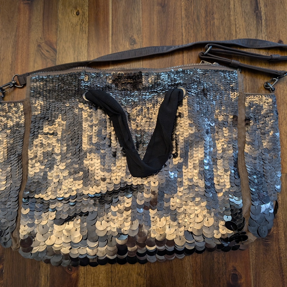 Glam Sequin Tote Bag - Black and Brown